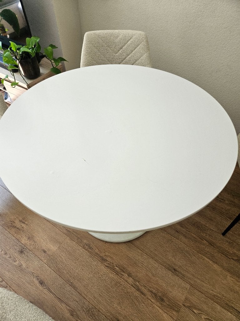 Ronde eettafel wit 105cm, Ophalen, Gebruikt, Rond, Vier personen