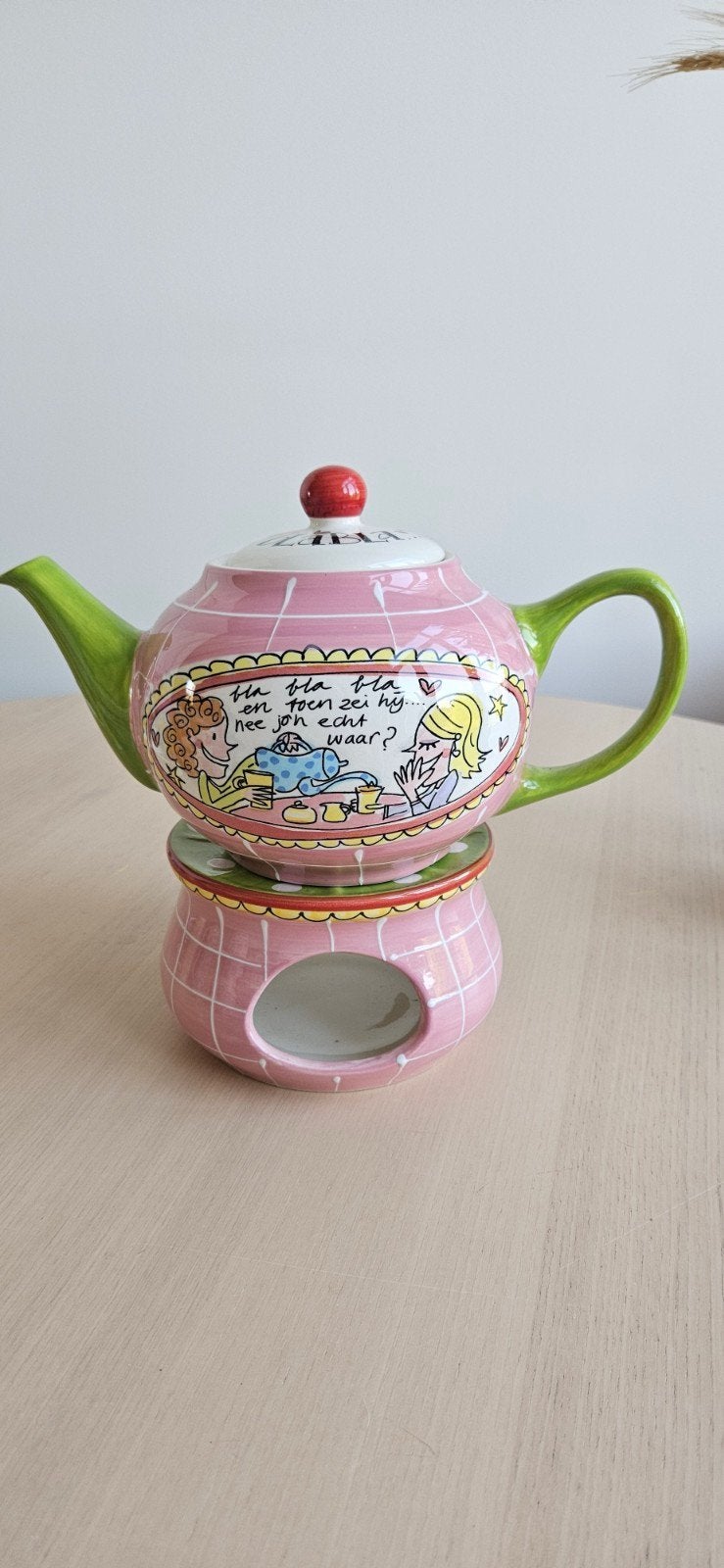 Blond Amsterdam theepot met theelichthouder Even Bijkletsen, Ophalen, Overige typen, Zo goed als nieuw, Aardewerk