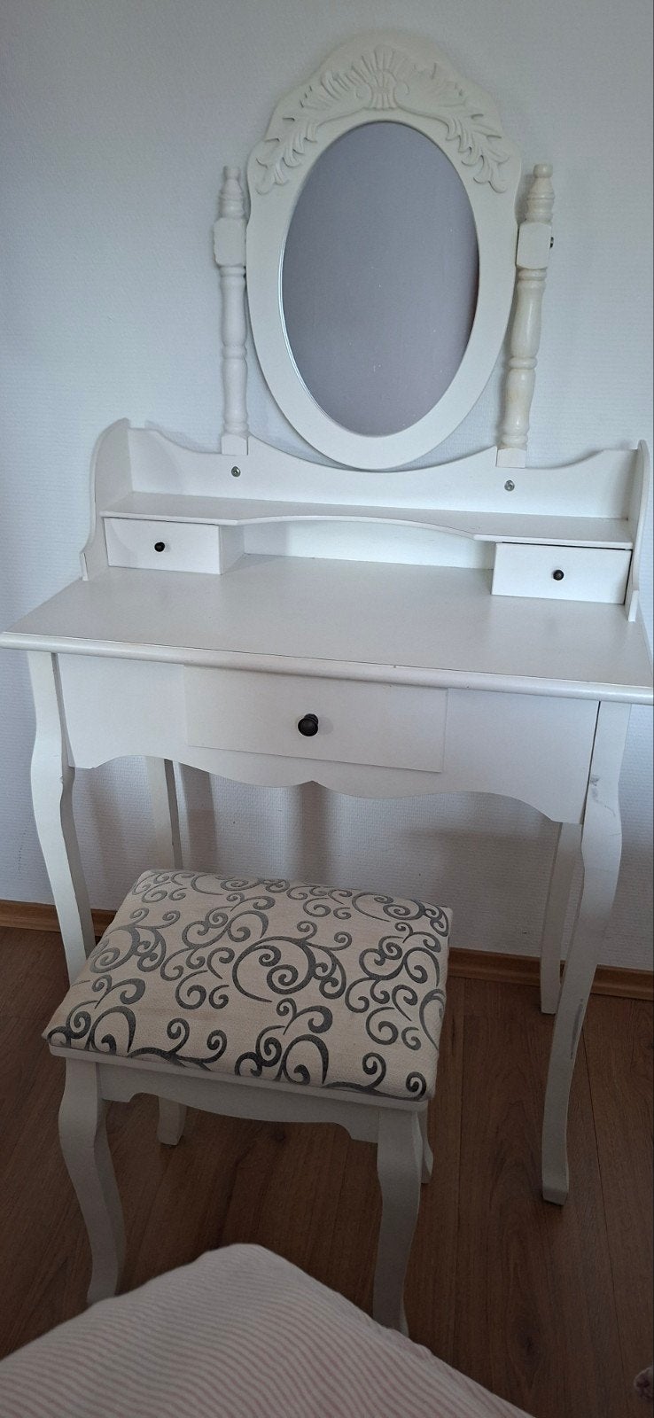 Witte make-up tafel met spiegel en krukje, Ophalen, Gebruikt, 50 tot 100 cm, Hout