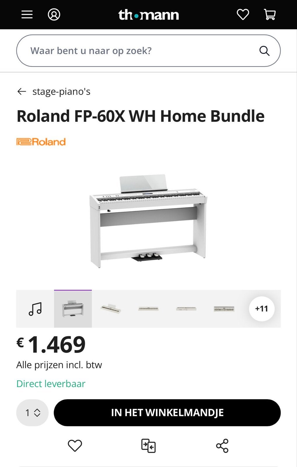 Roland FP-60X WH Home Bundle Digitale Piano, Ophalen, 88 toetsen, Roland, Nieuw
