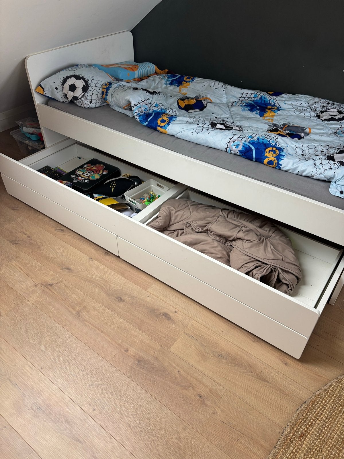 IKEA SLÄKT  bed met lades en uitschuifbaar logeerbed, Ophalen, 90 cm, Eenpersoons, Wit