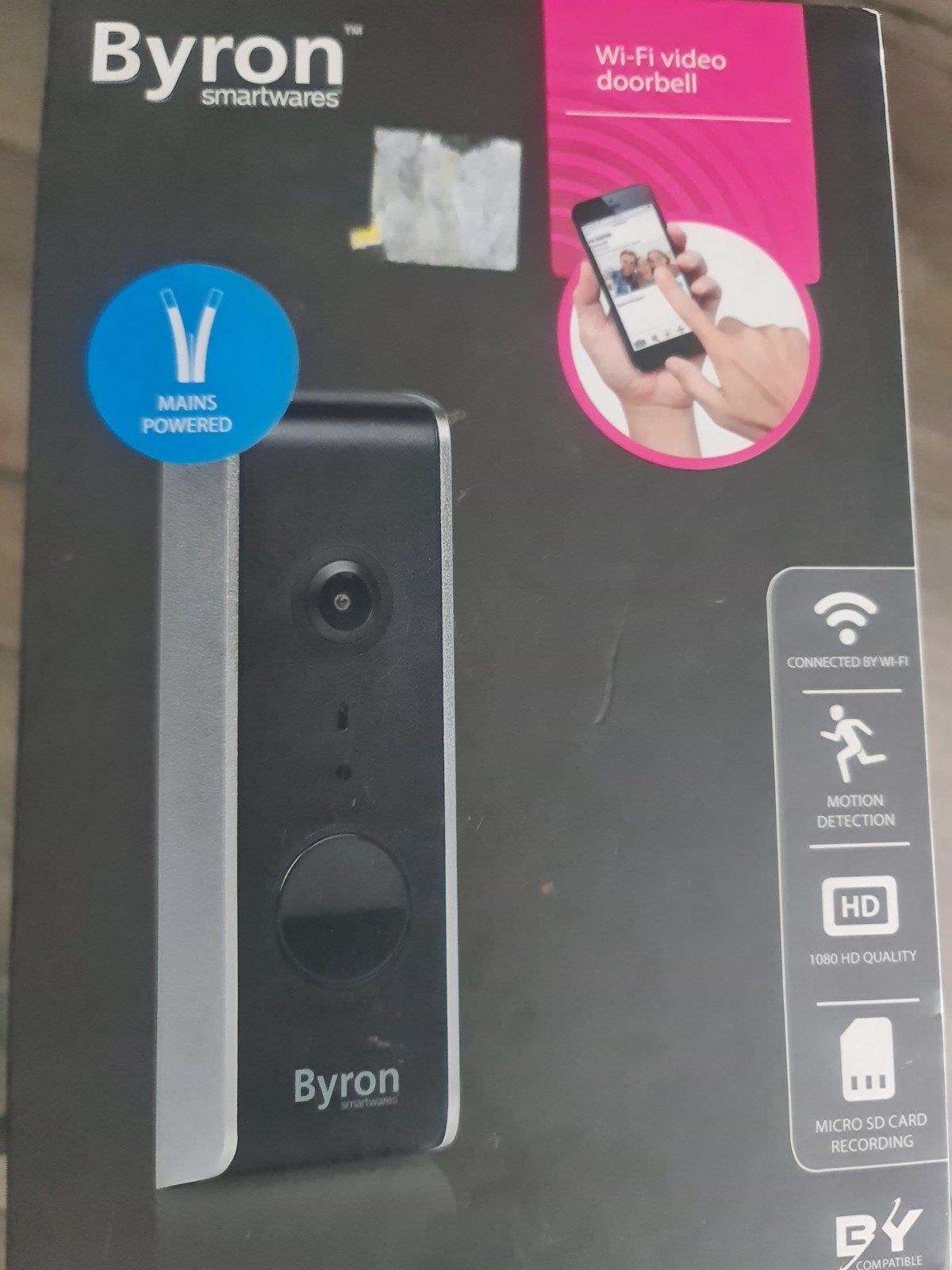 Byron Smartwares Wi-Fi Video Deurbel DIC-23112AL, Ophalen of Verzenden, Bewegingsdetectiesensor, Gebruikt, Bedraad