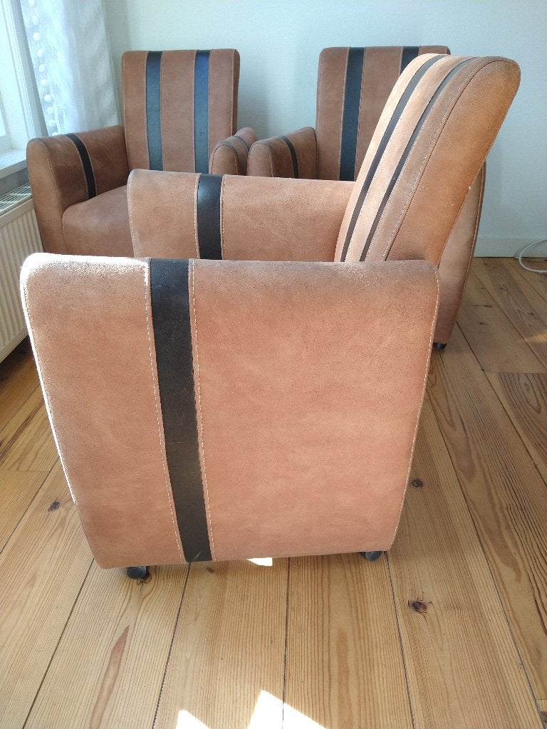 4 leren eetkamerstoelen, Ophalen, Gebruikt, Bruin, Vier