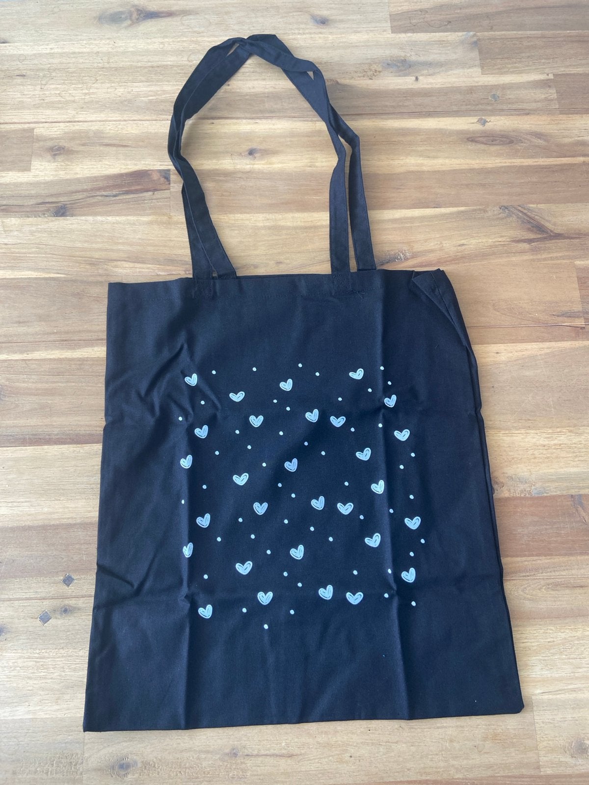 Zwarte stoffen tas met hartjes, Ophalen of Verzenden, Nieuw, Zwart, Shopper