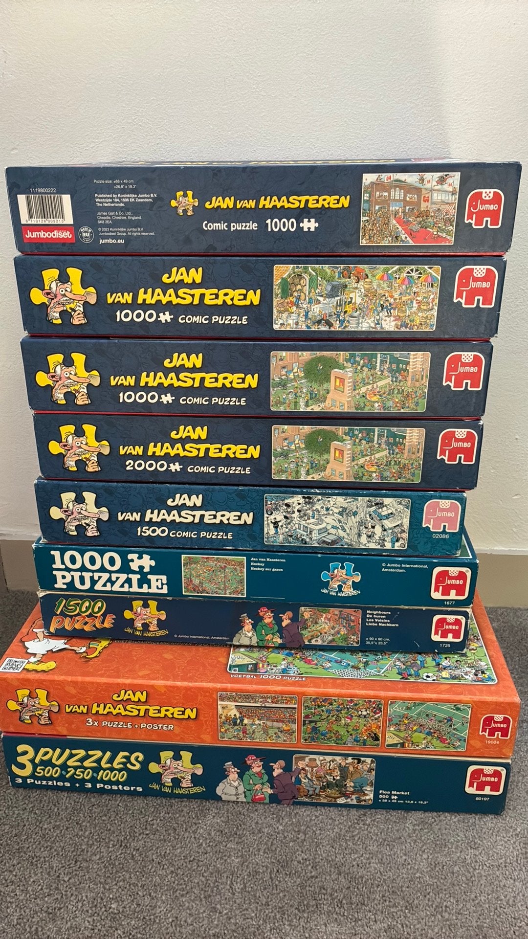 Verschillende Jan van Haasteren puzzels, Hobby en Vrije tijd, Denksport en Puzzels, Ophalen, 500 t/m 1500 stukjes, Zo goed als nieuw