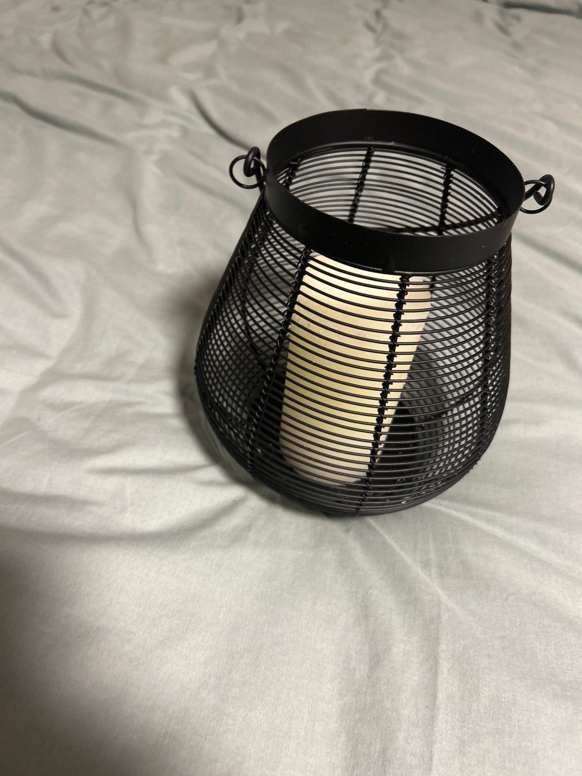 Zwart metalen windlicht met kaars, Windlicht, Gebruikt, Zwart, Ophalen of Verzenden