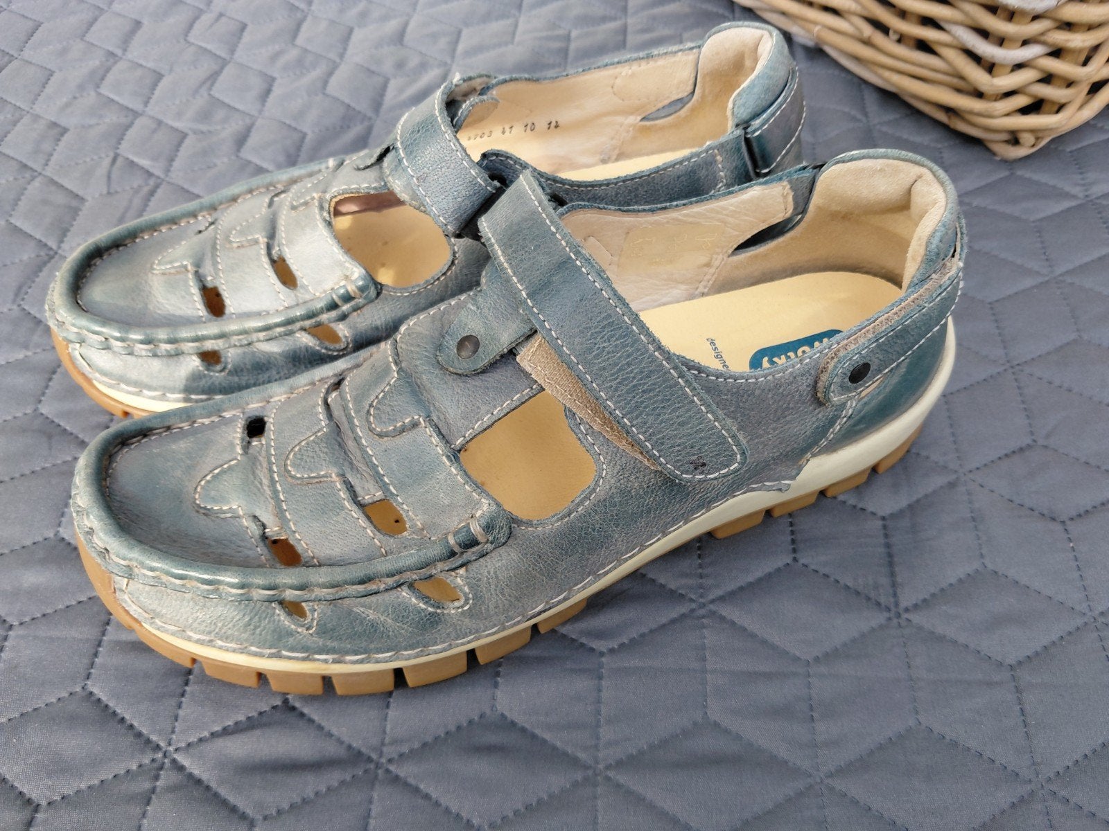 Comfortabele blauwe leren Wolky sandalen in maat 41, Verzenden, Gedragen, Blauw, Sandalen of Muiltjes