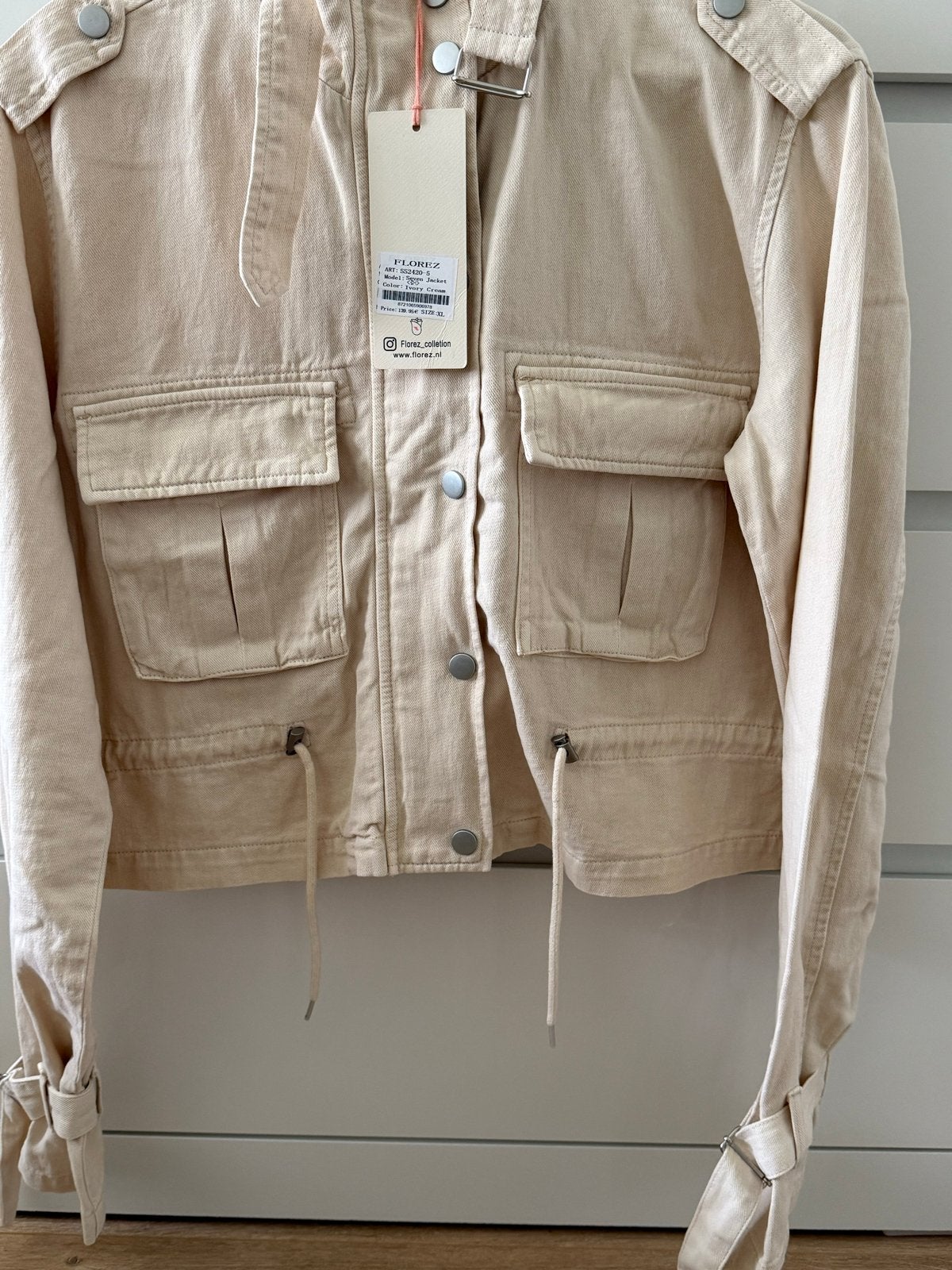 Florez spijkerjack in ivoorcrème, maat XL, nieuw met kaartje, Ophalen of Verzenden, Nieuw, Maat 46/48 (XL) of groter, Beige