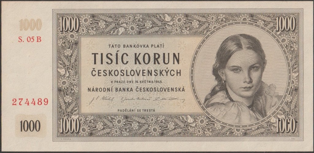 Tsjechoslowakije 1000 korun 1945 aUNC p.74cs Specimen(#1351)