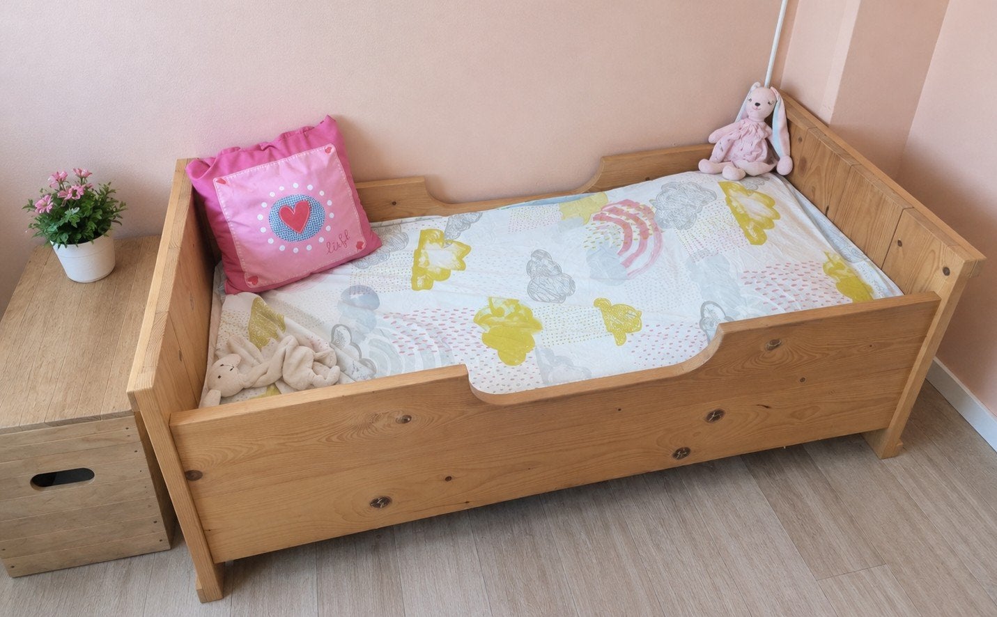 Steigerhouten peuterbed met memory foam matras (70x150cm), Ophalen, Gebruikt, 70 tot 85 cm, 140 tot 160 cm