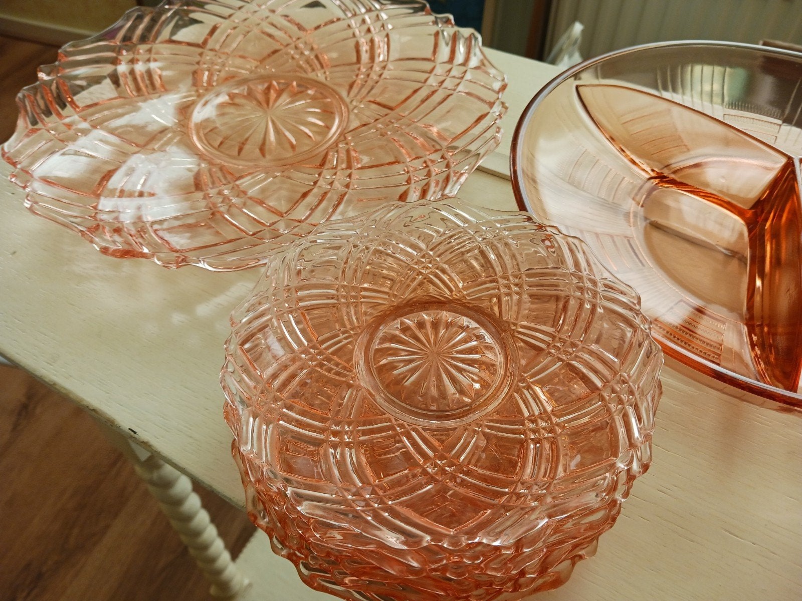 Roze persglas set gebaksborden schalen, Antiek en Kunst, Ophalen of Verzenden