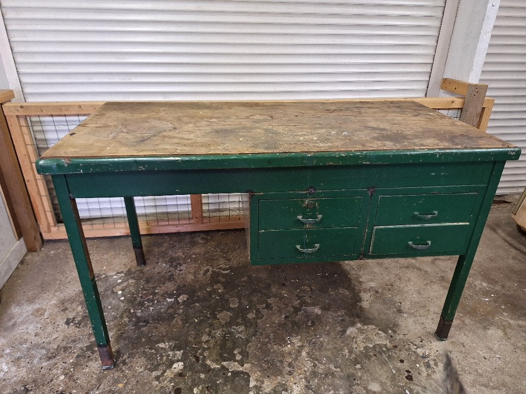Vintage Groene Werkbank met Lades, Ophalen, Gebruikt, Niet van toepassing, Niet van toepassing