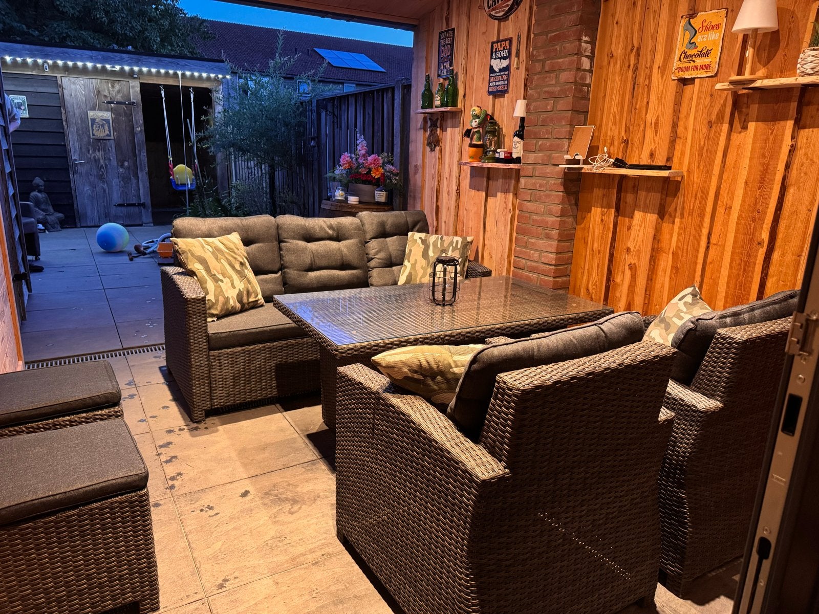Wicker Tuinset/Loungeset met Glazen Tafel en Kussens