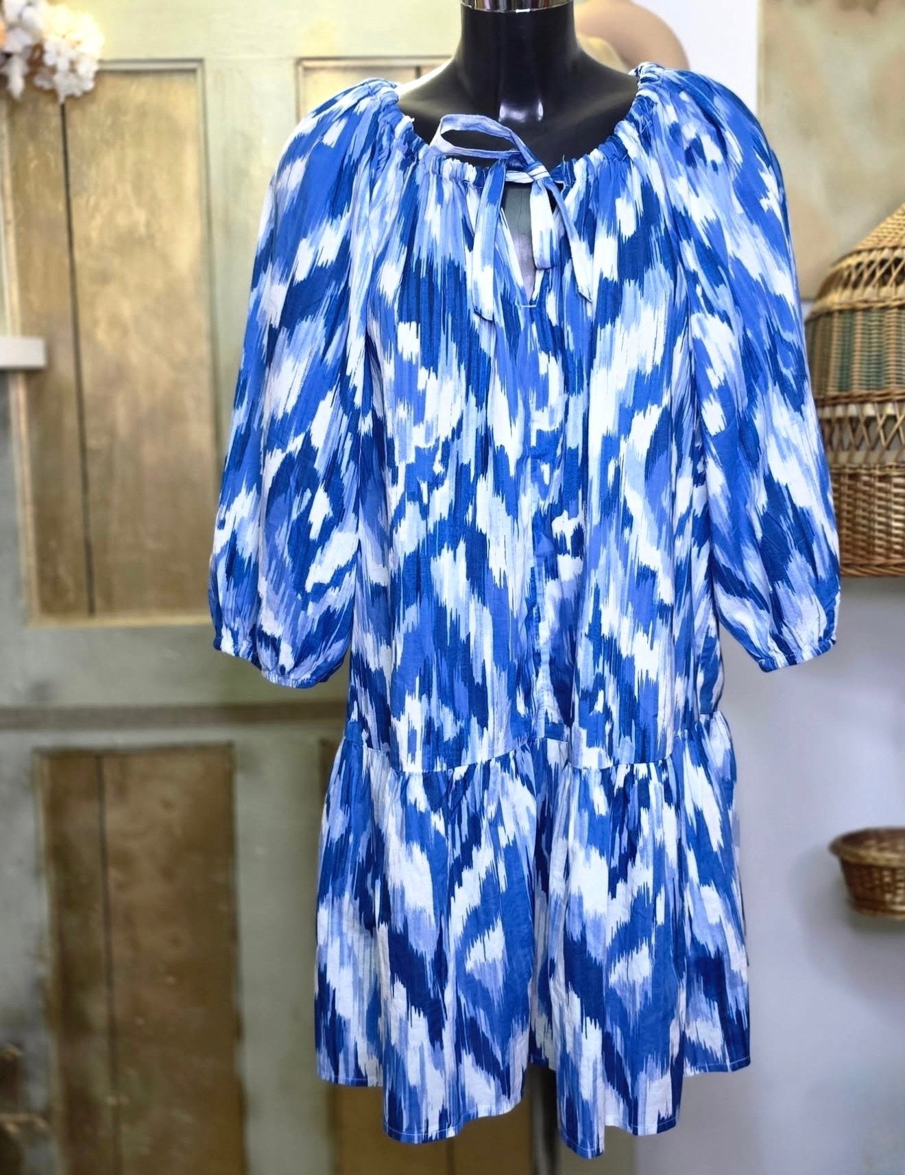 Nieuwe C&A A-Lijn Jurk/Tuniek Blauw Wit Patroon, Blauw, Maat 42/44 (L), Nieuw, Ophalen of Verzenden