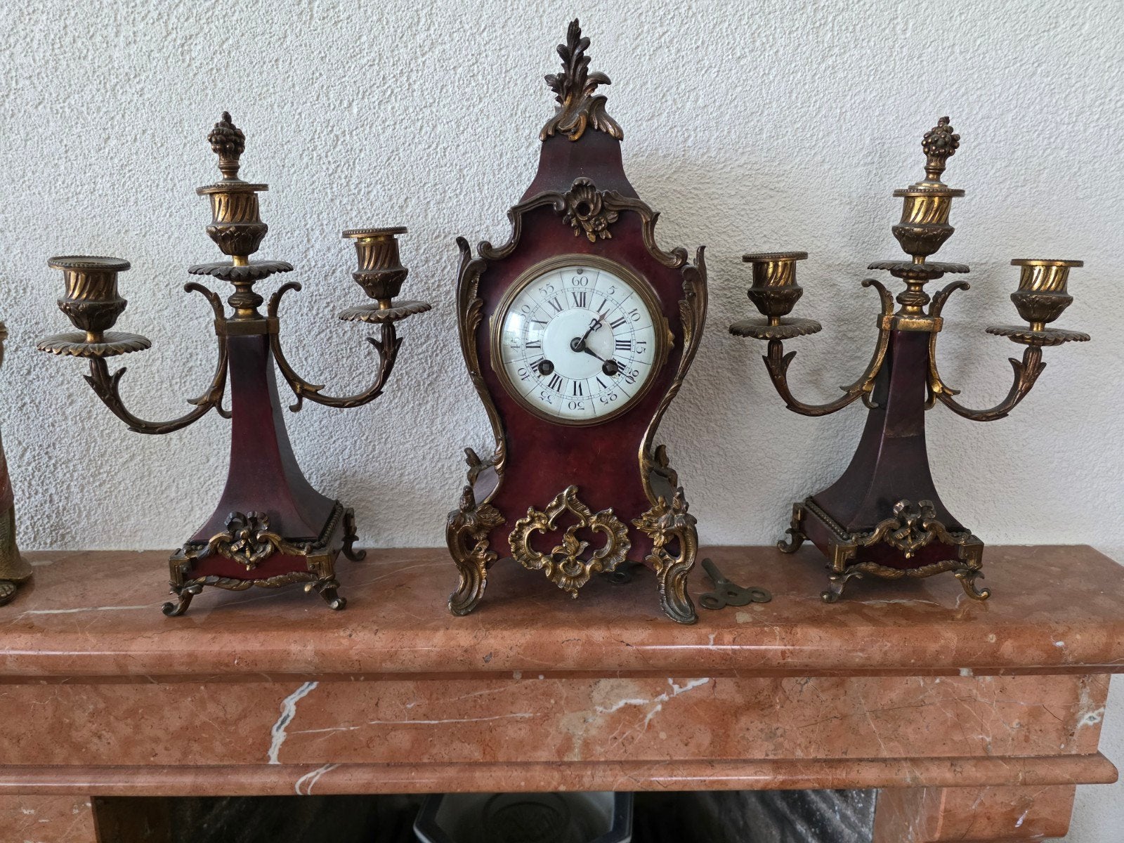Antieke pendule met kandelaars - Frans, 19e eeuw, Ophalen