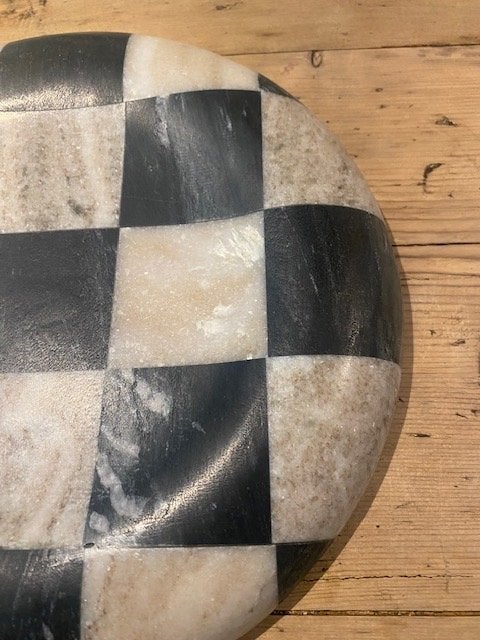 Marmeren Dienblad - Zwart/Wit Geblokt Design, Ophalen, Gebruikt, Rond, Dienblad