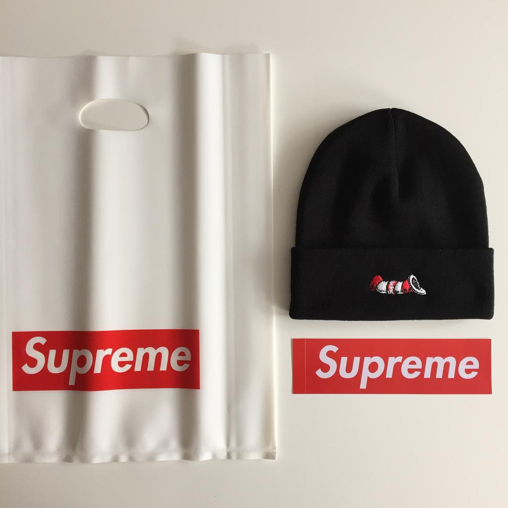 Zwarte supreme cat in the hat beanie mutsje 18FW drop, Ophalen of Verzenden, Nieuw, Muts