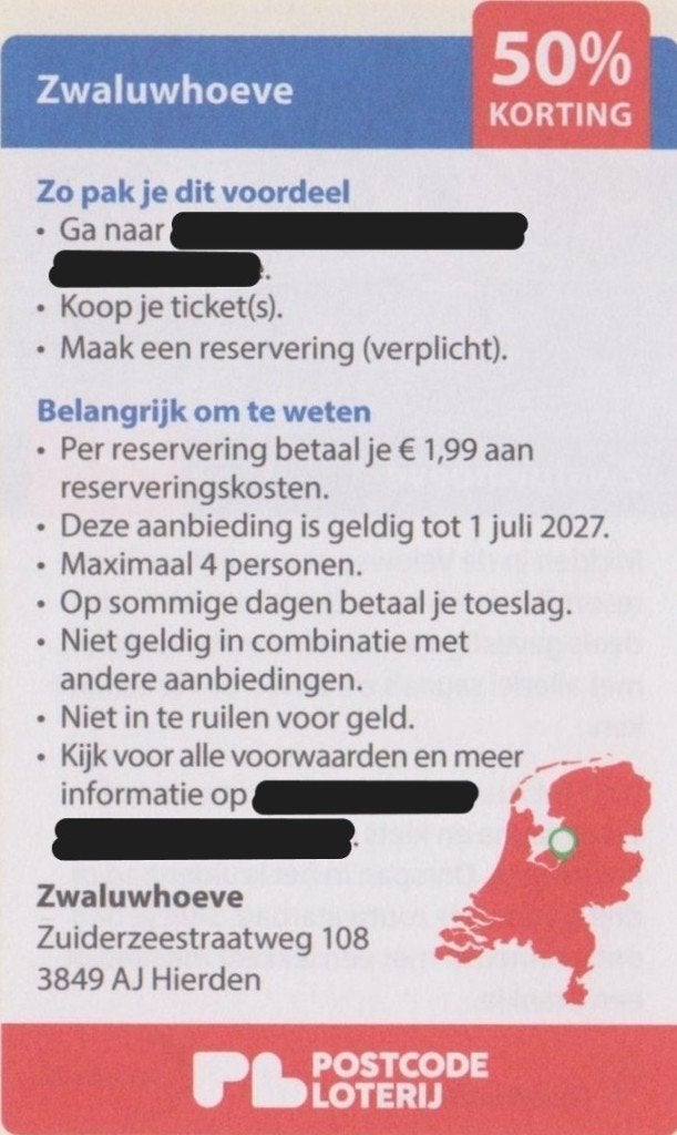 Zwaluwhoeve Hierden 50% korting. Postcodeloterij kortingsbon, Drie personen of meer, Kortingsbon, Spa of Sauna