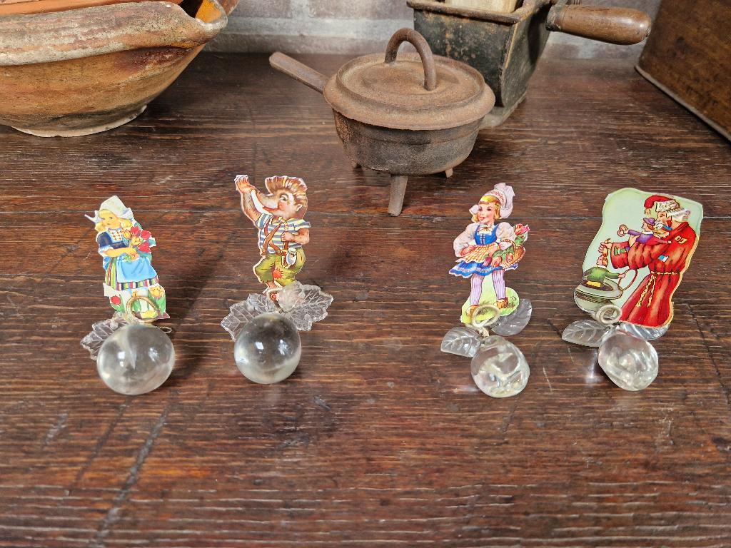 4 antieke glazen/kristallen appels-peren kaarthouders, Ophalen of Verzenden