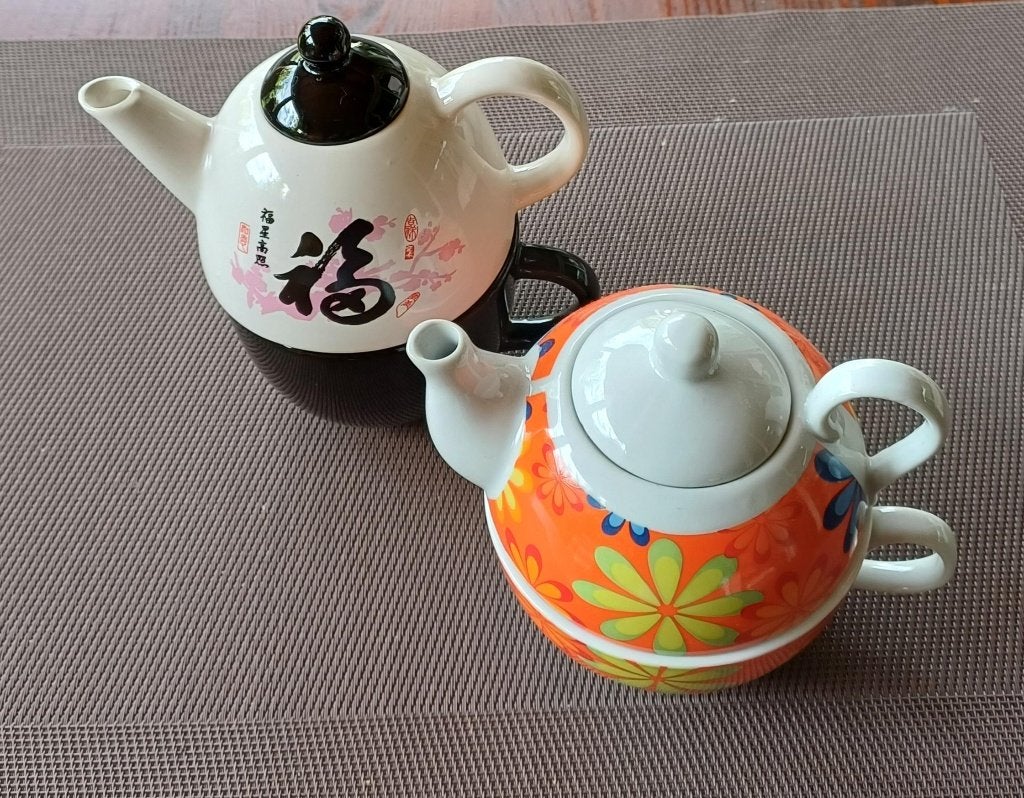 Tea for one setje kopje & kannetje Chinese print ( Jola ), Keramiek, Ophalen of Verzenden, Zo goed als nieuw, Theepot