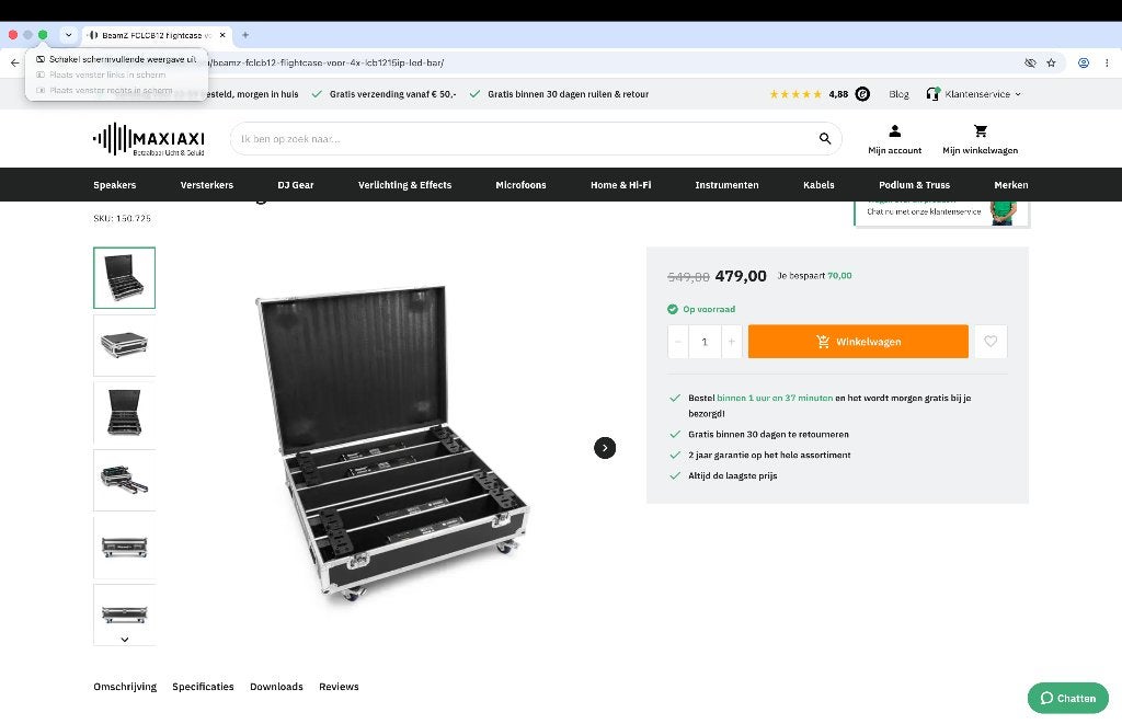 BeamZ pro FCLCB12 Flightcase for 4x LCB1215IP Led Bar, Ophalen, Zo goed als nieuw, Overige instrumenten, Flightcase
