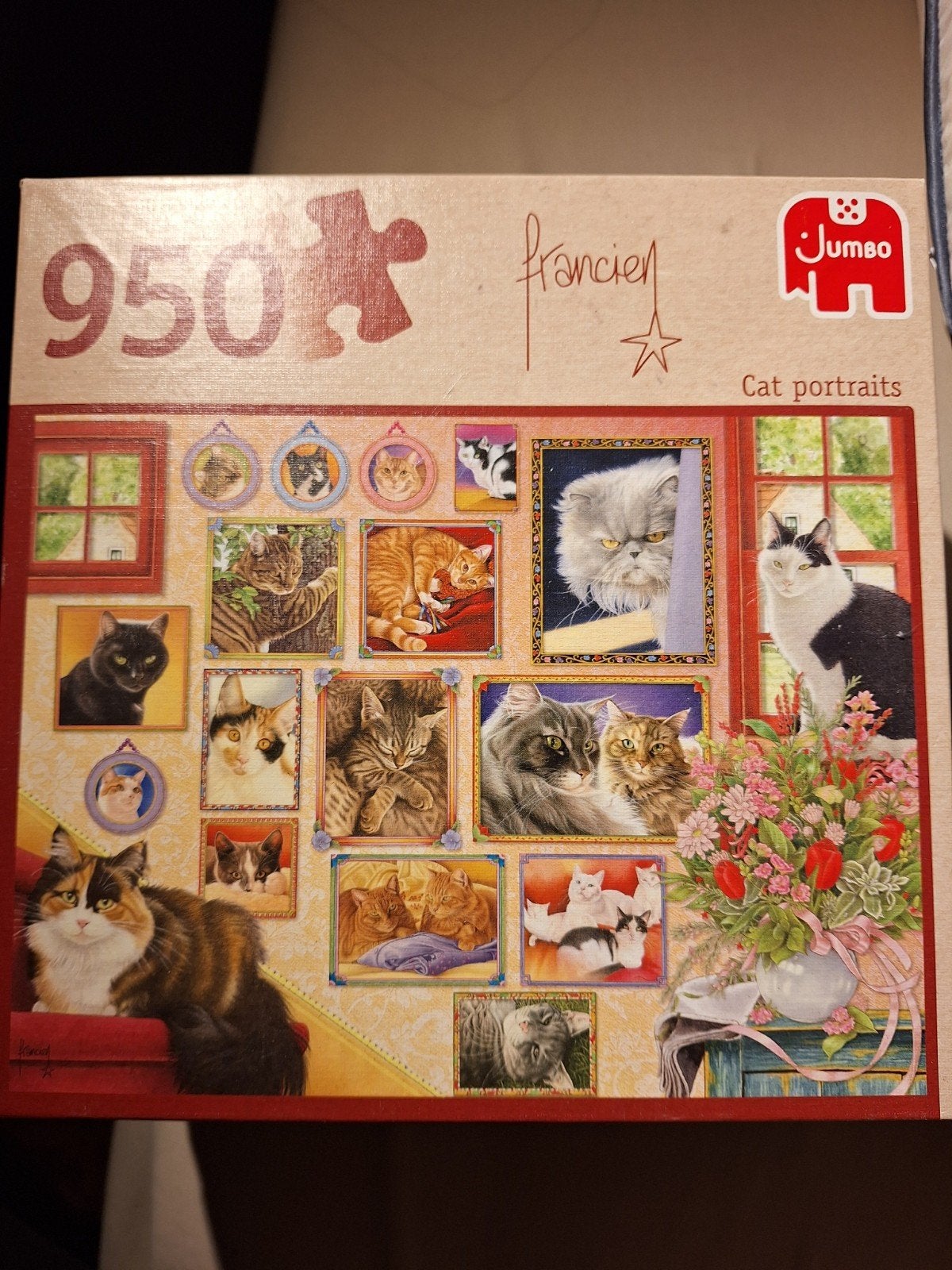 zgan legpuzzel jumbo cat portraits 950 stukjes, Ophalen of Verzenden, 500 t/m 1500 stukjes, Zo goed als nieuw, Legpuzzel
