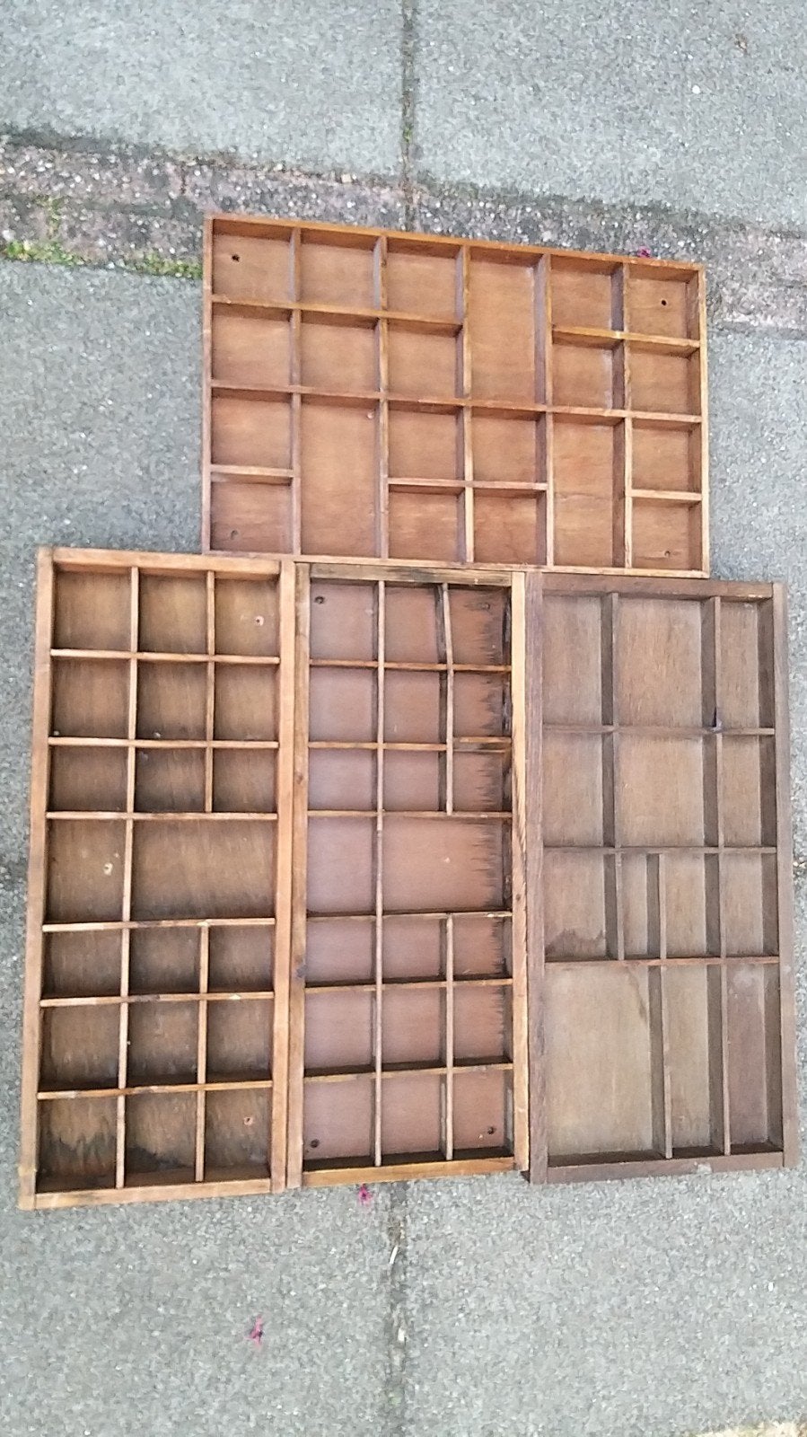 Vintage Letterbakken - Set van 4 houten letterbakken, Ophalen of Verzenden, Gebruikt