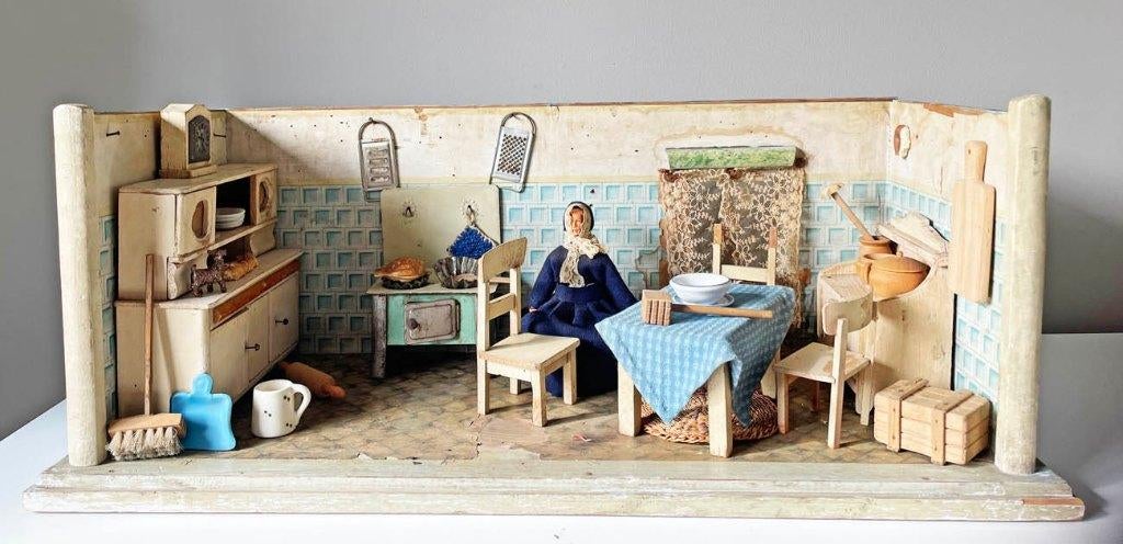 Oude Poppenkamer, Poppenkeuken met Interieur, Ophalen of Verzenden
