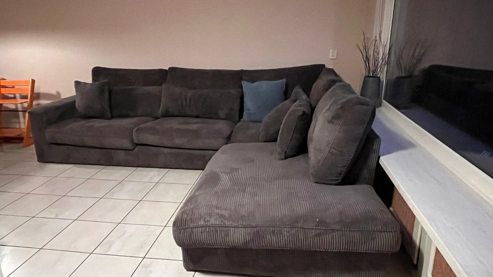 Grote hoekbank met chaise longue - Comfortabel en stijlvol, Ophalen, Gebruikt, Modern en comfortabel, Hoekbank