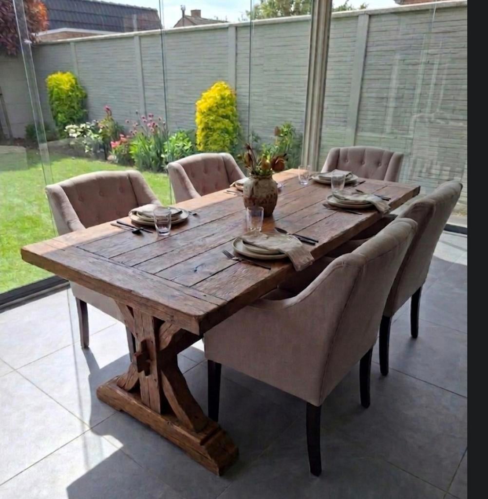 ** 6x  Brocante Landelijke Eetkamerstoelen ***, Huis en Inrichting, Stoelen, Gebruikt, Overige kleuren, Ophalen of Verzenden, Stof
