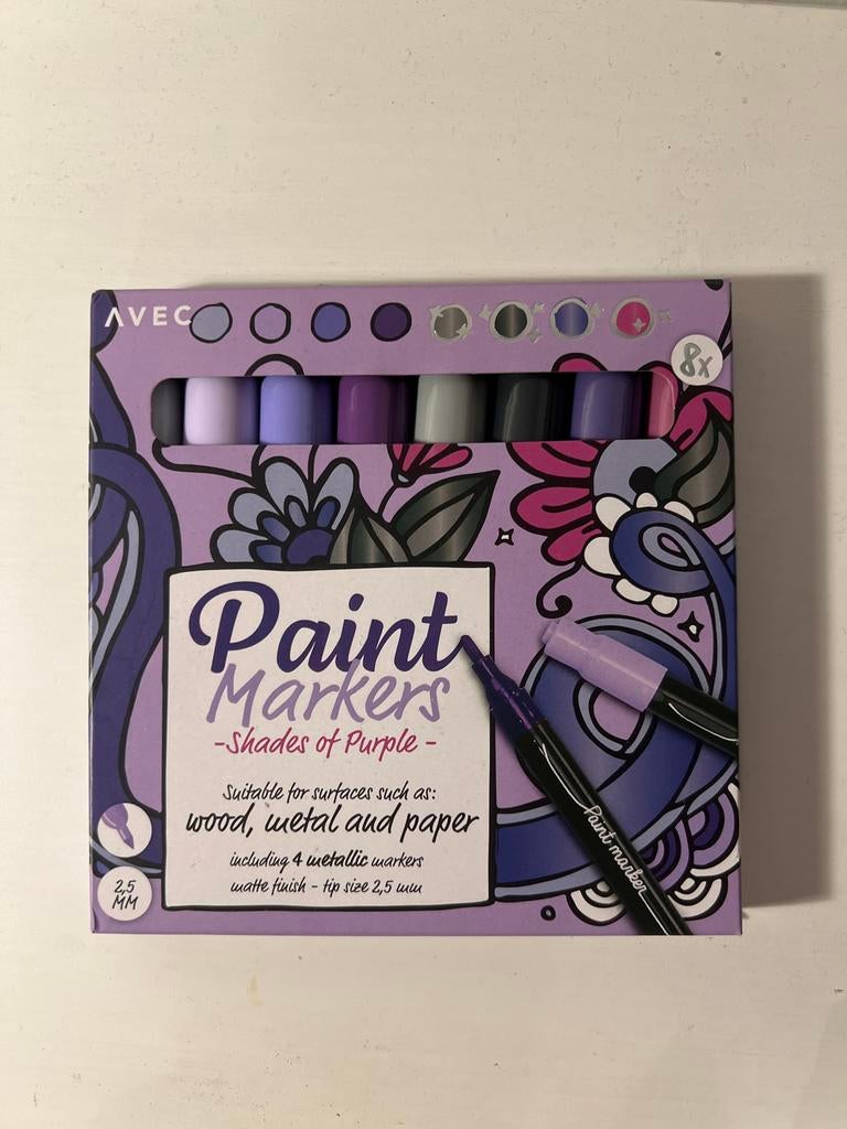 AVEC Paint Markers - Shades of Purple (8 stuks), Ophalen of Verzenden, Zo goed als nieuw, Potlood of Stift