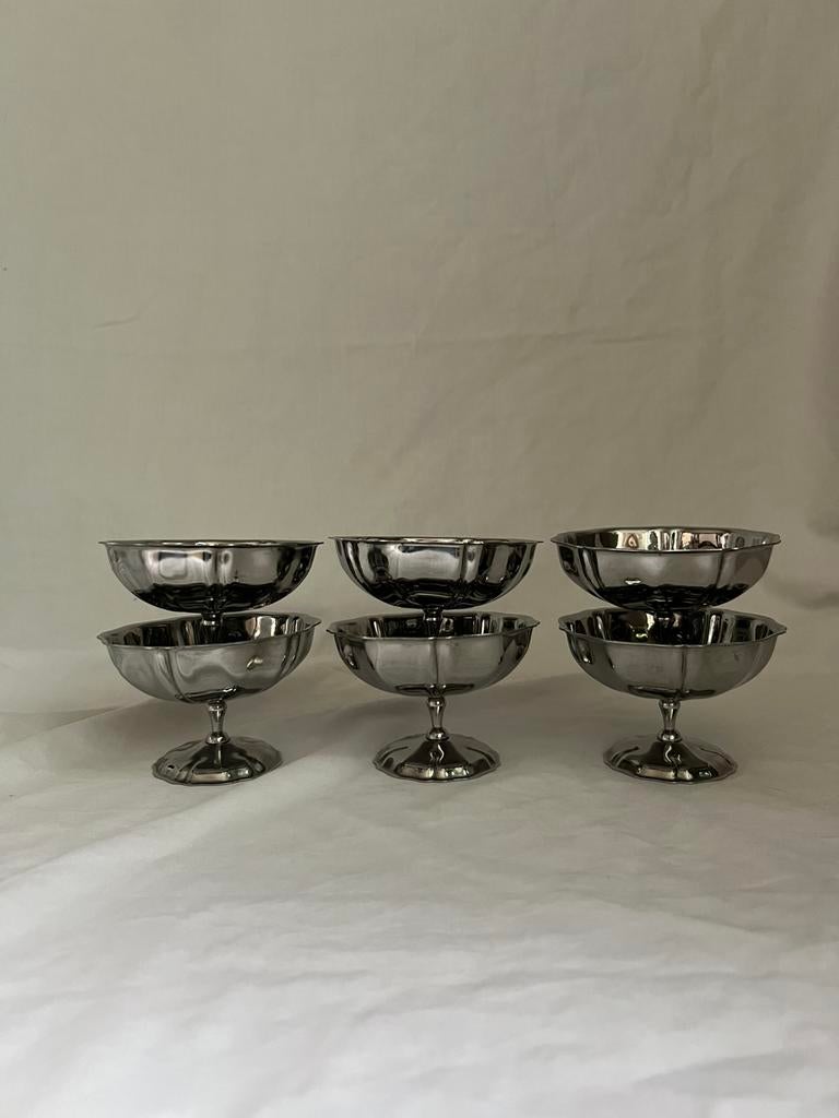 Vintage Franse RVS ijscoupes Jean Couzon | tulpvorm | bistro, Ophalen, Overige materialen, Overige stijlen, Overige typen