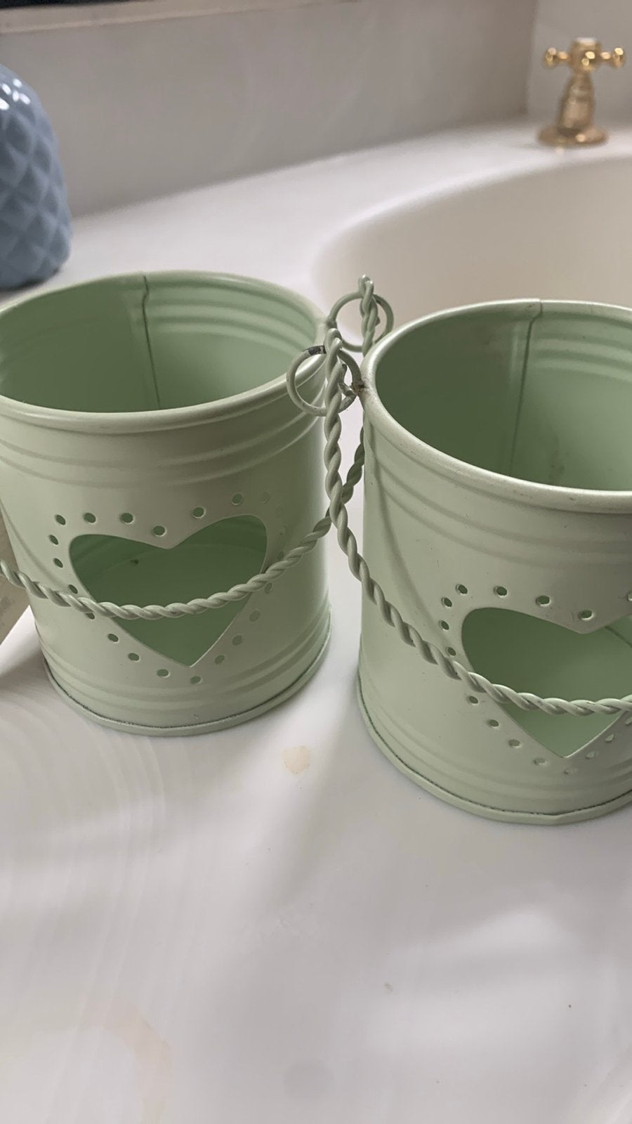 nieuwe mintgroene waxinelichthouders met strass en hartjes, Huis en Inrichting, Waxinelichthouder, Nieuw, Ophalen of Verzenden