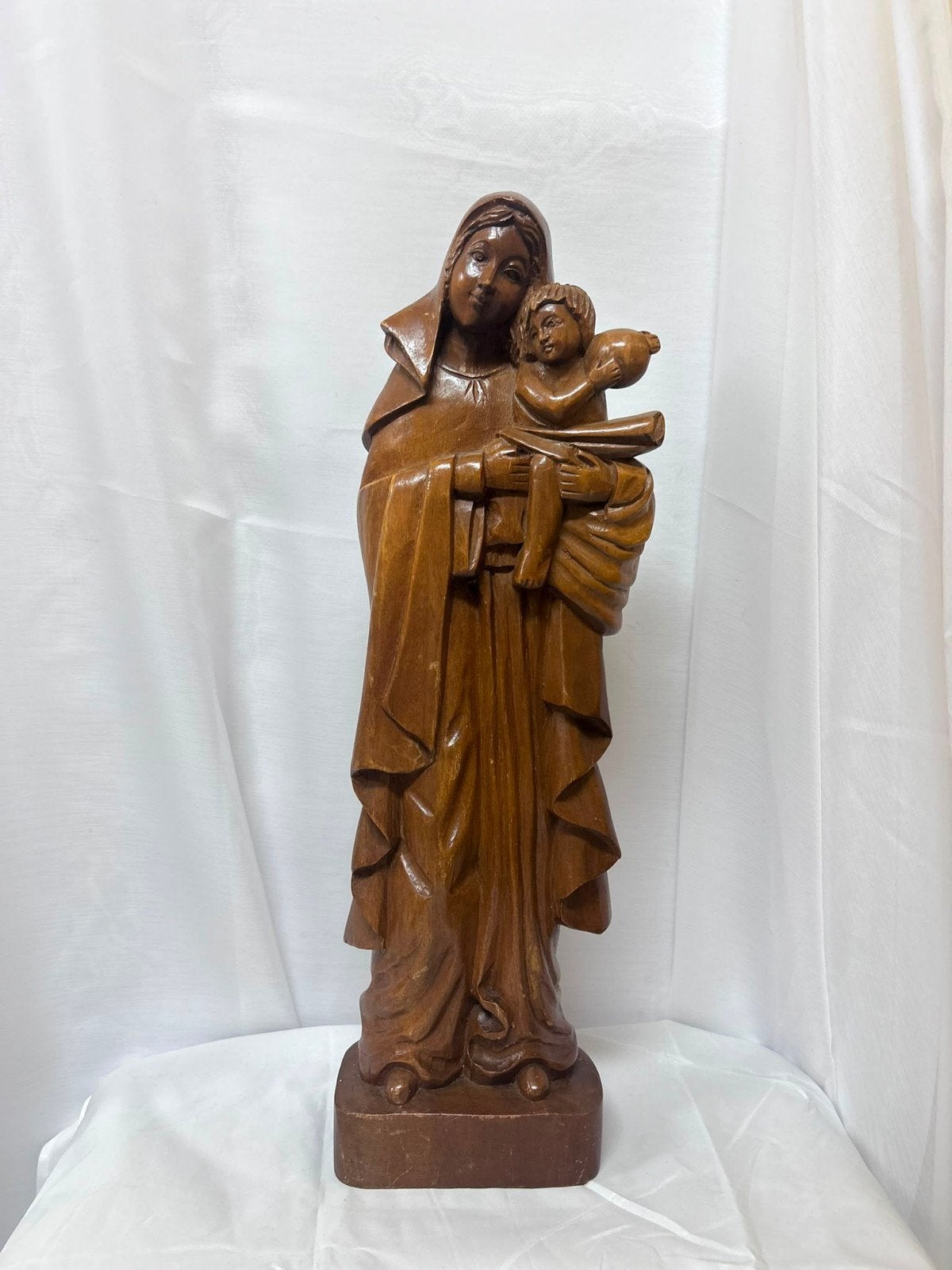 Houten Beeld Maria met Kind - Religieuze Kunst, Antiek en Kunst, Ophalen, 20 - 50 cm, Beeld, Hout