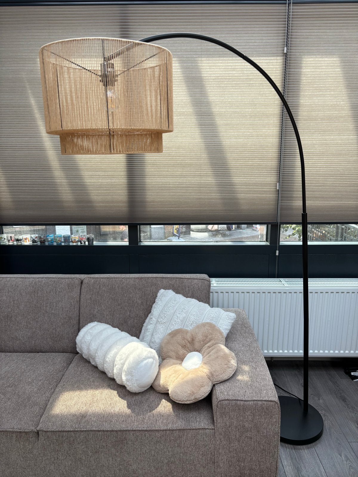 Kwantum Vloerlamp Cilen Zwart Bruin - Booglamp, Ophalen, E27 (groot), Zo goed als nieuw, Metaal