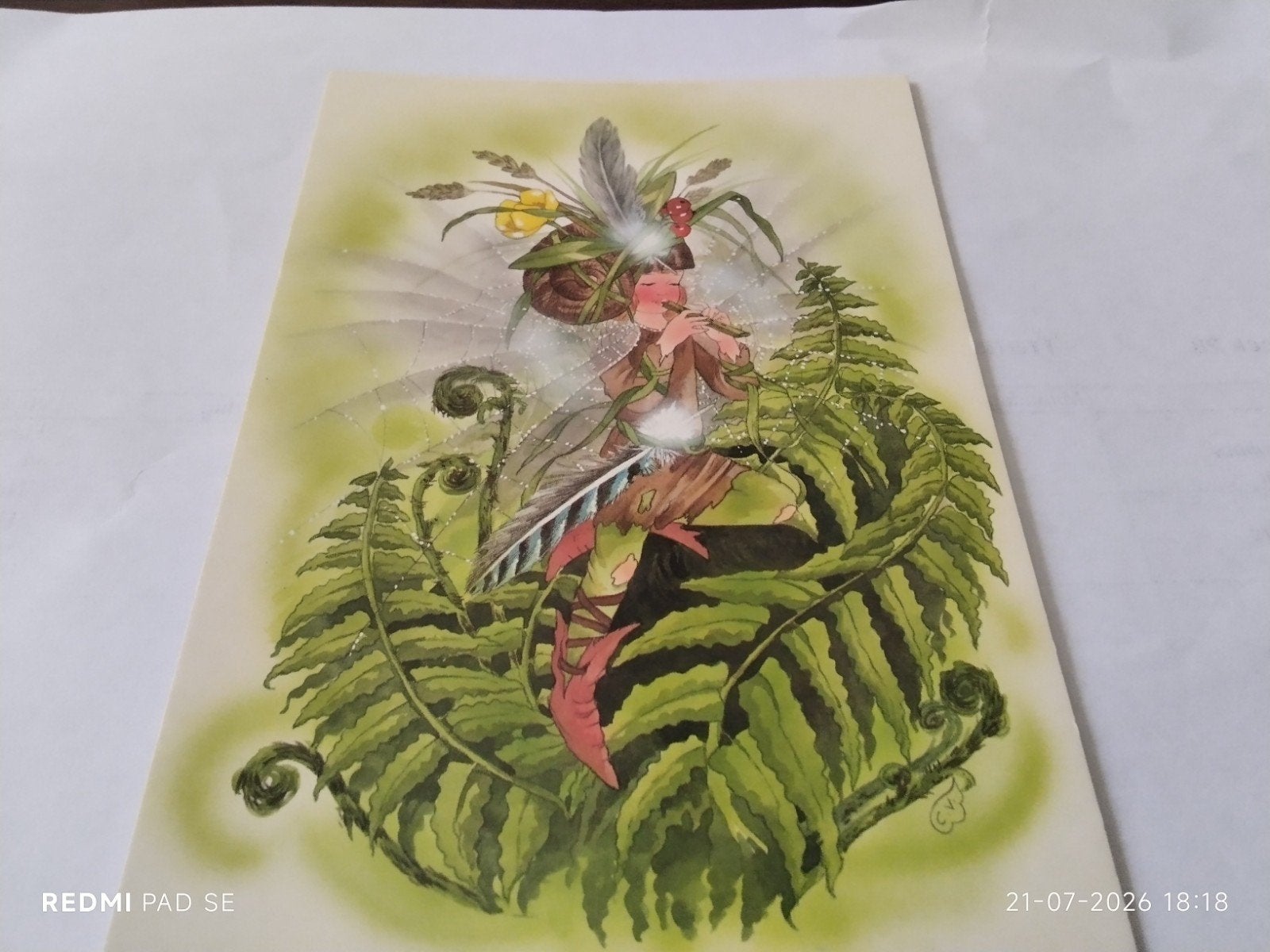 Ansichtkaart Elfje met fluit in varens - Christl Vogl, Ophalen of Verzenden, 1980 tot heden, Ongelopen, Natuur