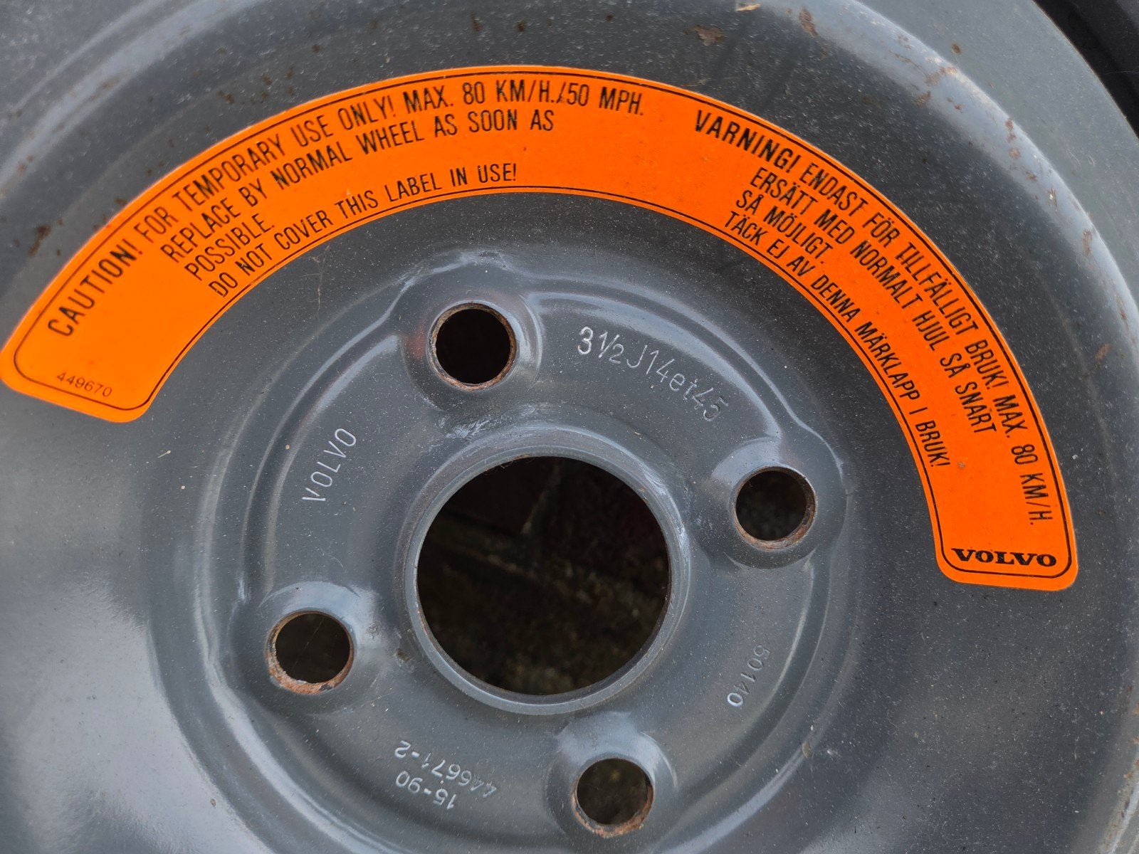 Volvo thuiskomer 14 inch - reservewiel 3.5Jx14 ET45, Ophalen, Gebruikt