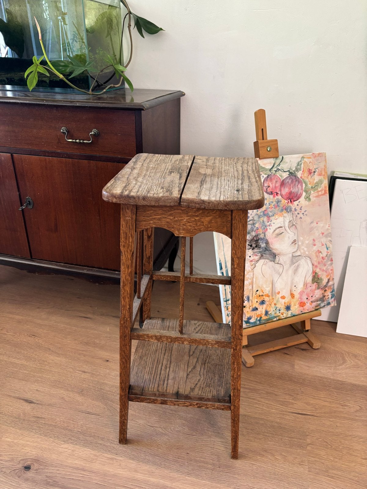 Vintage houten bijzettafel / plantenstandaard, Ophalen