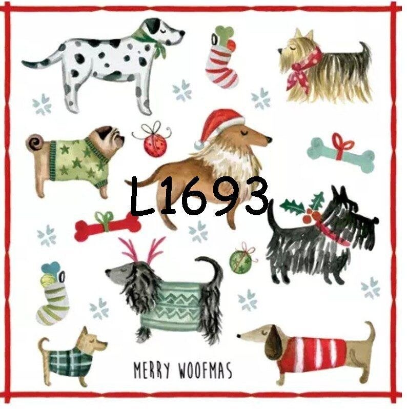 Servetten decoupage/bullet journal - honden kerst L1693, Hobby en Vrije tijd, Knutselen, Verzenden, Nieuw