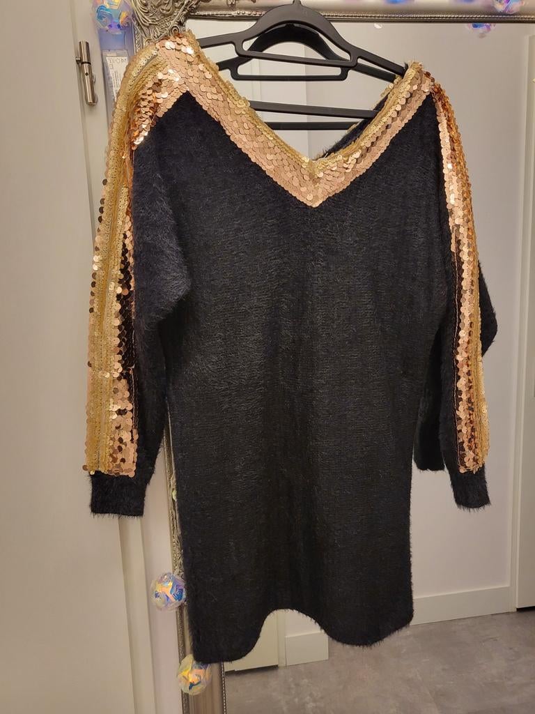 Zwarte trui met gouden pailletten, Ophalen of Verzenden
