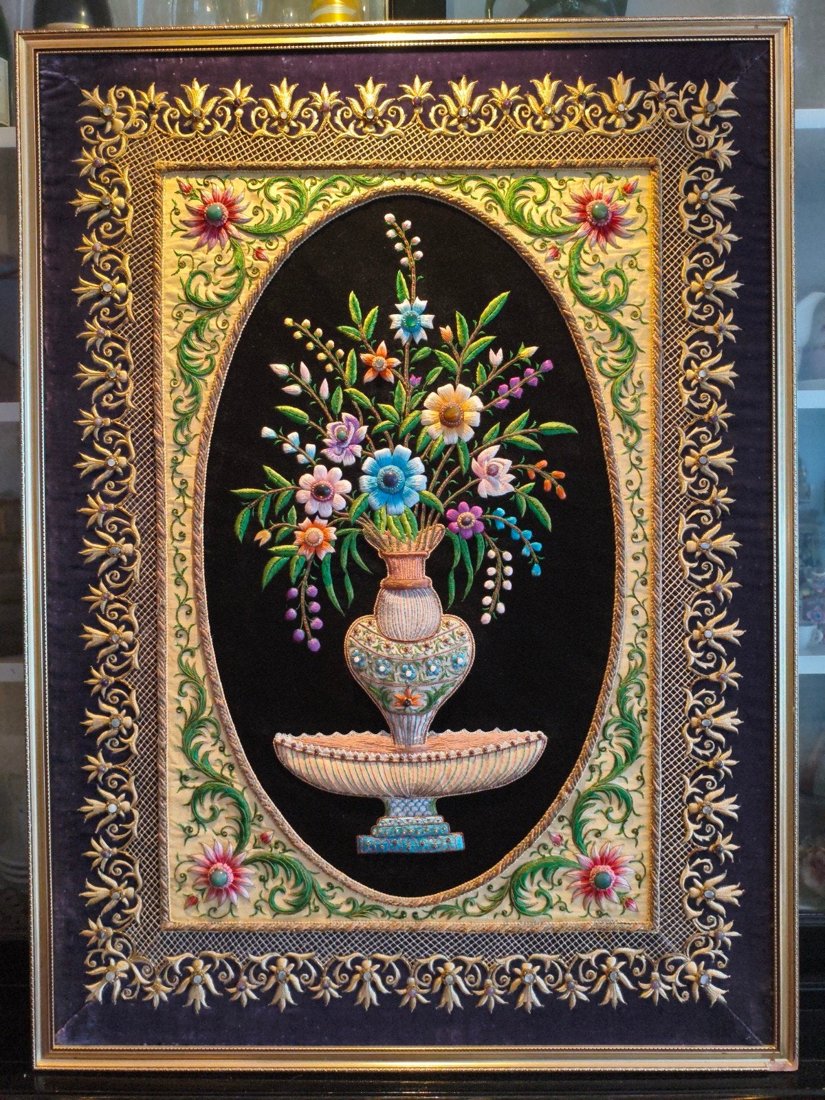 Zardozi Juwelen Tapijt 70 x 95 / Wandkleed met Edelstenen, Ophalen