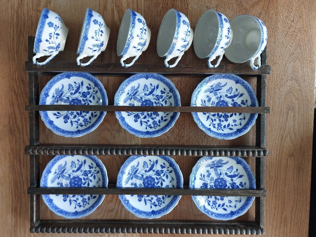 Vintage Blauw Wit Servies met Rek, Ophalen of Verzenden