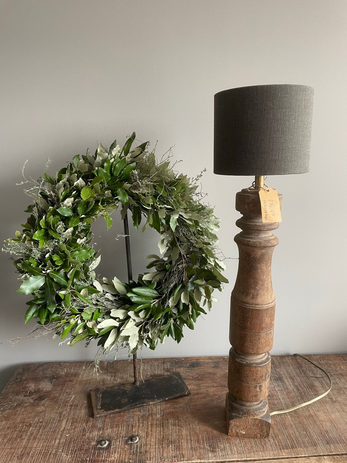 Houten baluster/balluster lamp, aura peeperkorn, nieuw., Huis en Inrichting, Lampen | Tafellampen, 61 cm, Nieuw, Sfeerlamp, Met kap
