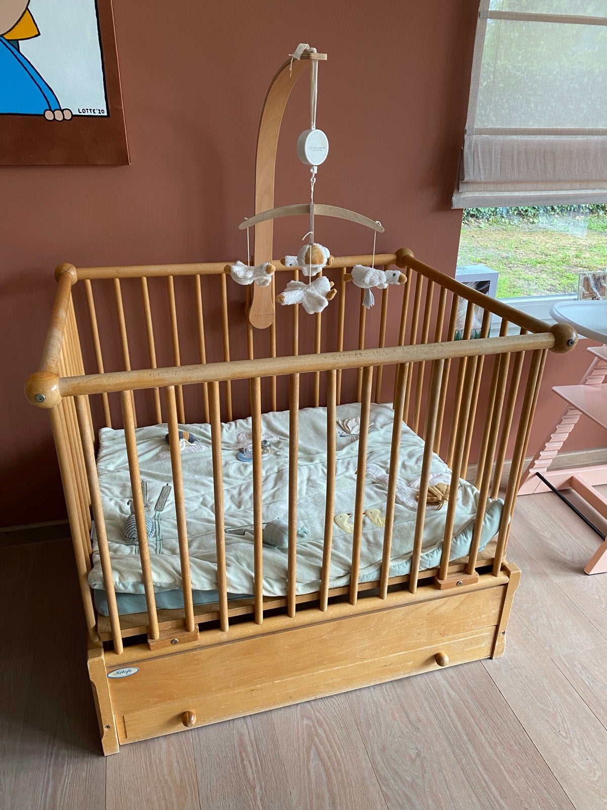 Kibofa box met matras, Little Dutch kleed en  mobiel, Ophalen, Gebruikt, Rechthoekig, In hoogte verstelbaar