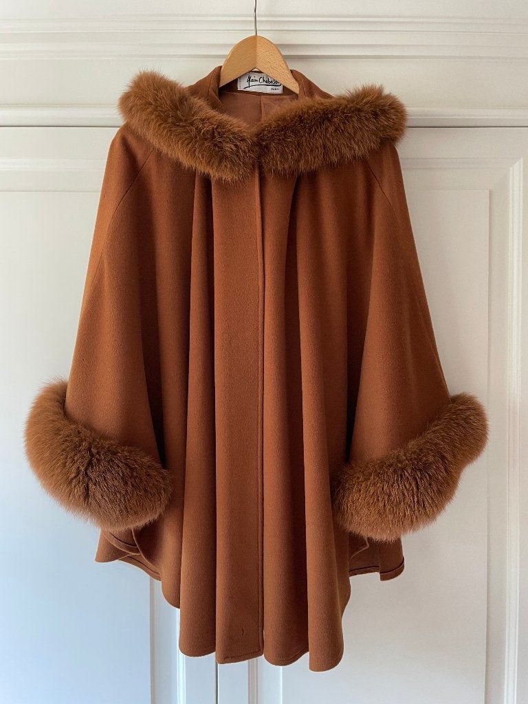 Vintage cape/poncho - Alain Chabason, Kleding | Dames, Ophalen, Gedragen, Maat 42/44 (L), Bruin