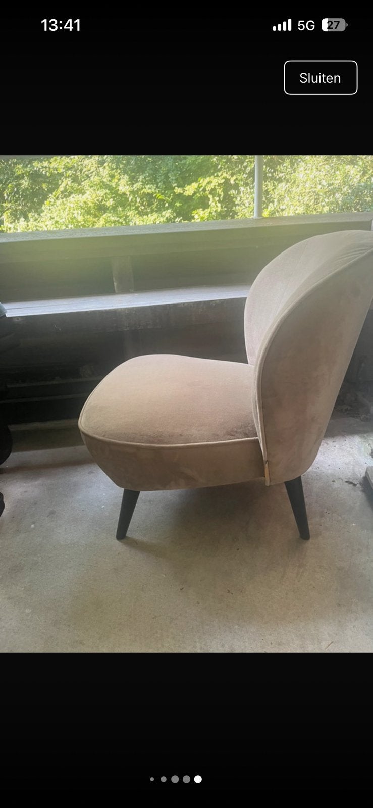 2 prachtige suede stoeltjes WOOD, Ophalen, Eenpersoons, Minder dan 75 cm, Zo goed als nieuw