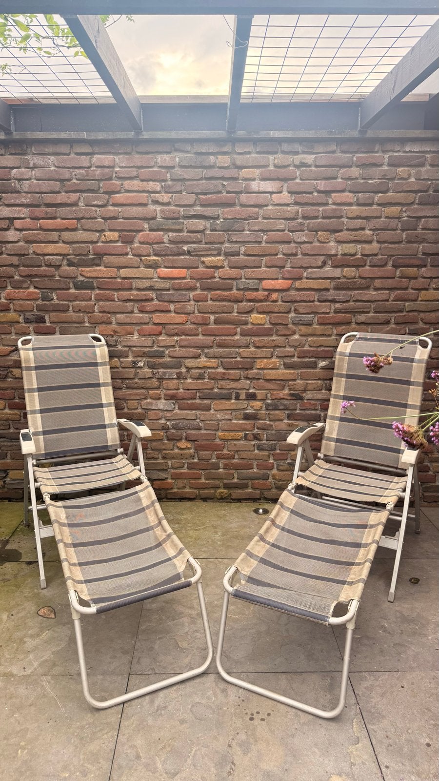 2x Aluminium campingstoelen met loungefunctie, 7 standen, Caravans en Kamperen, Ophalen of Verzenden, Gebruikt