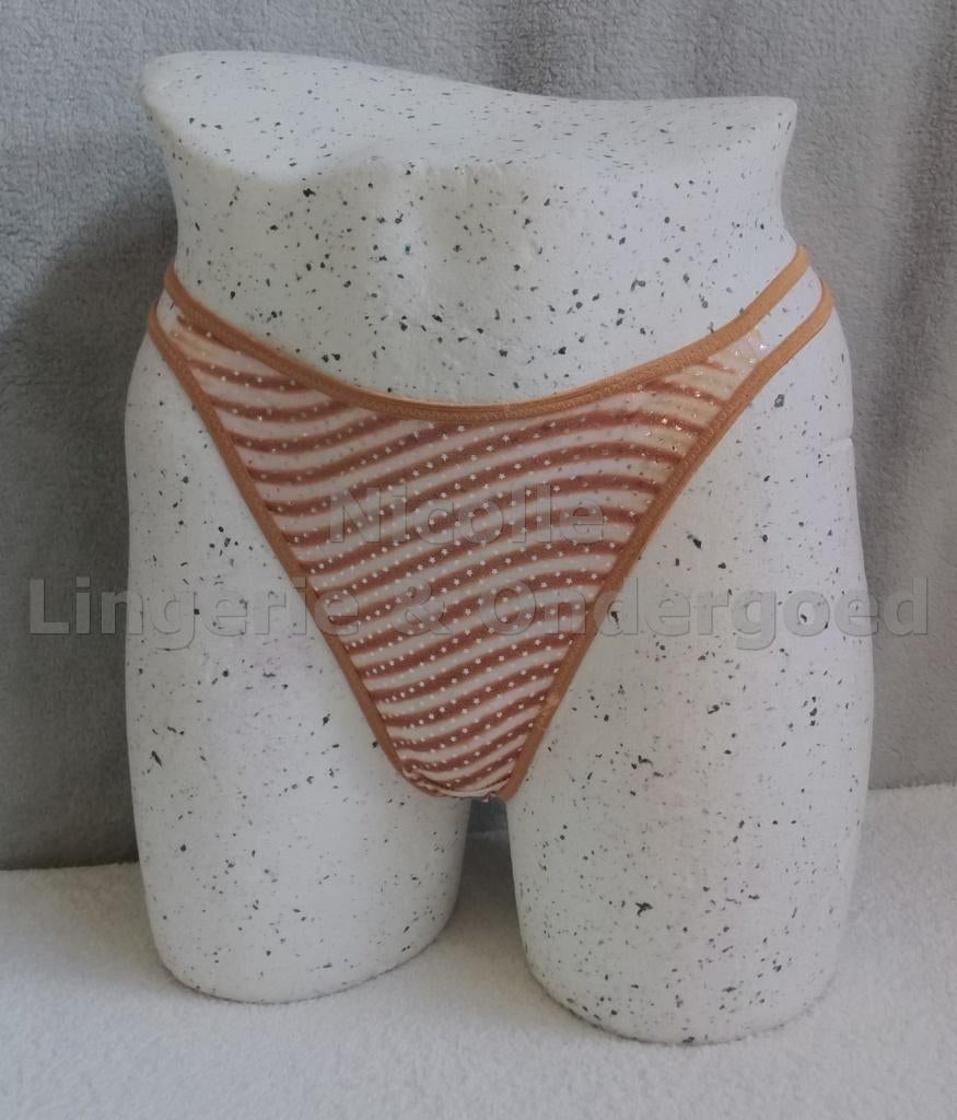 Nieuwe String met Opdruk bruin-wit Maat S - M en L (247), Kleding | Dames, Ondergoed en Lingerie, String, Bruin, Ophalen of Verzenden
