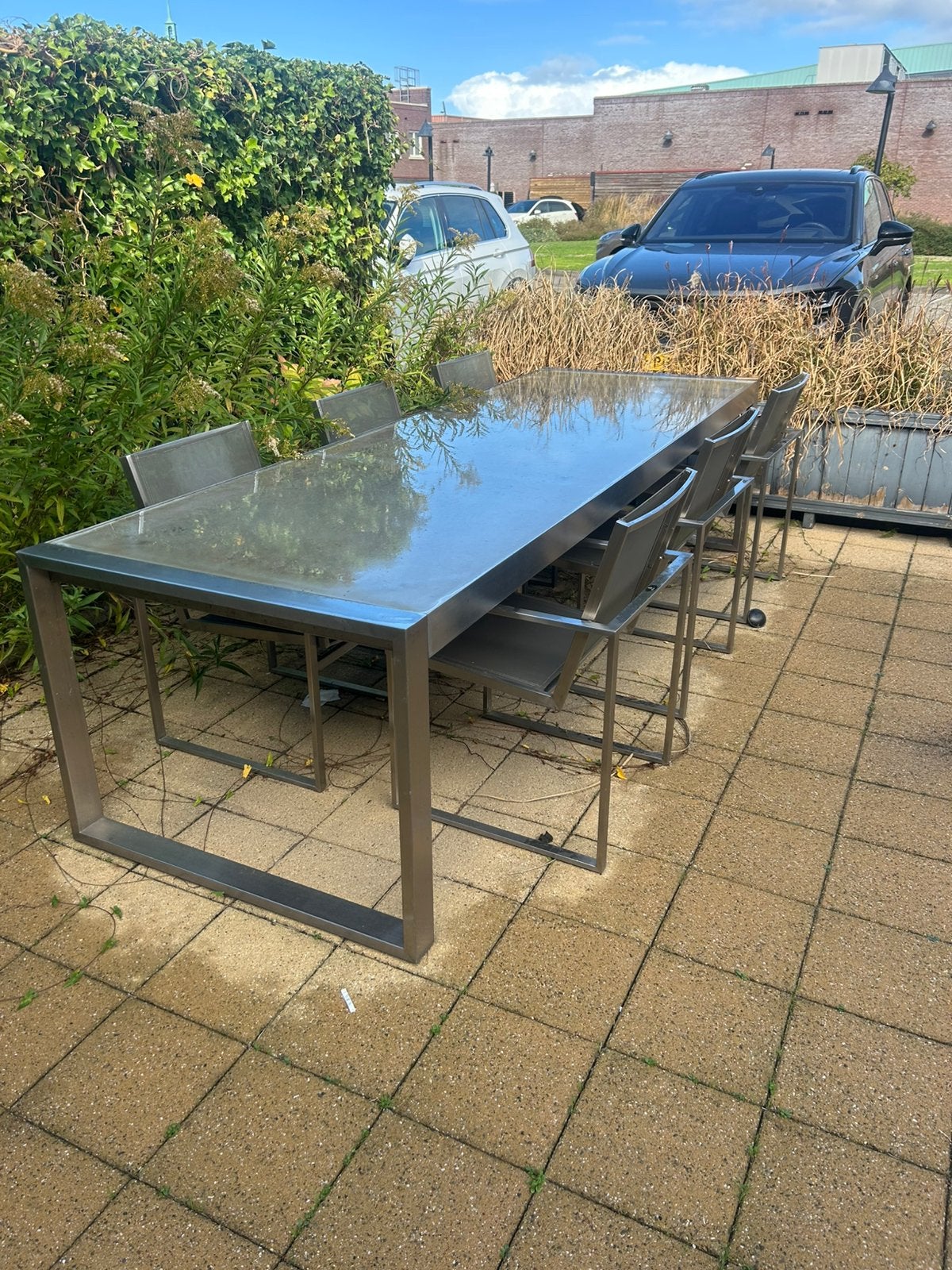 Tuintafel en stoelen borek, aluminium, Ophalen of Verzenden, Gebruikt, Rechthoekig, Aluminium