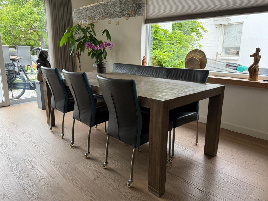 Eetkamerstoelen en eetkamerbank op wielen, Ophalen, Overige materialen, Gebruikt, Grijs